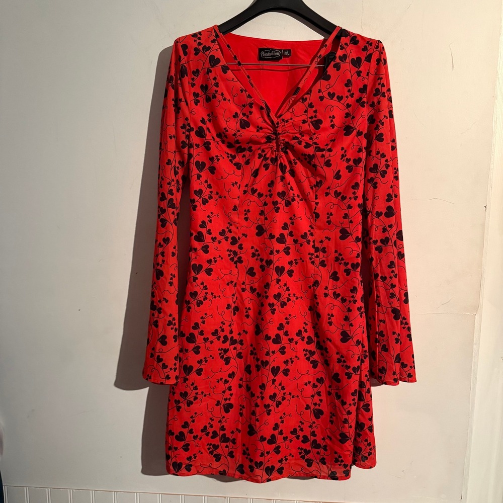 Voodoo Vixen Small 60s Bleeding Heart Flare Sleeve Mini Dress Valentines Day